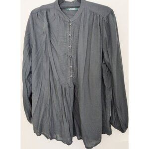 Lauren Ralph Lauren Black Ruffle Blouse Gothic Lolita Shirt Button Top Aesthetic